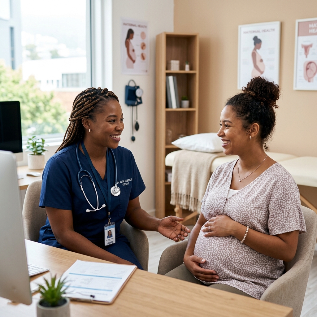 Doula advocate collaborating in clinical hospital birth setting